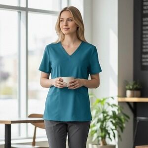 FIGS Catarina One-Pocket Scrub Top Caribbean Blue Technical Collection L 1002618